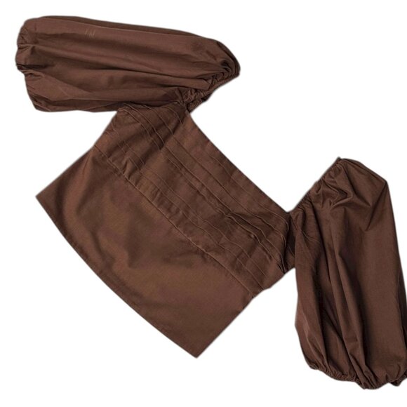 Abercrombie & Fitch Puff-Sleeve Crop Top Brown Women's‎ Size Small - Picture 4 of 6